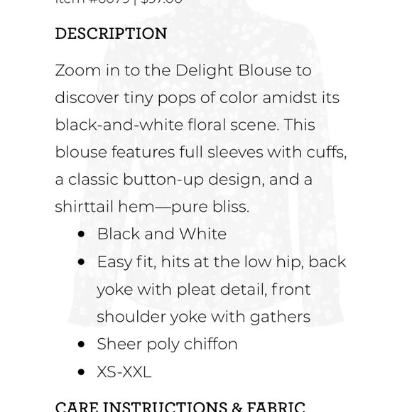 CAbi Delight Blouse #6079  Sheer Longsleeve Buttonfront-XL - Picture 9 of 9